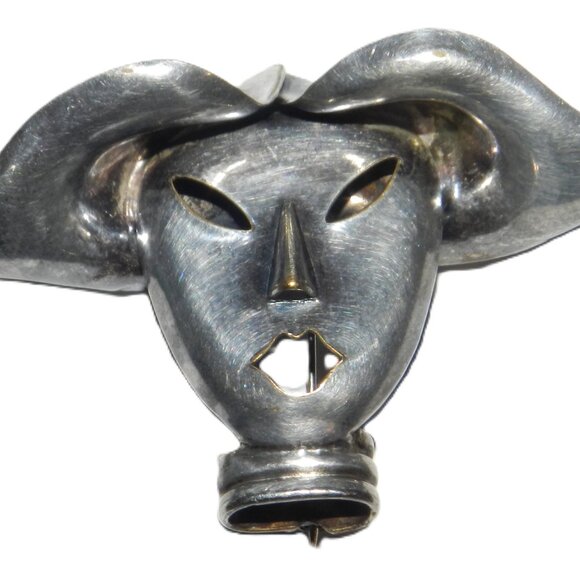 Vintage Sterling Silver Face And Hat Brooch Very Rare! - Picture 1 of 4